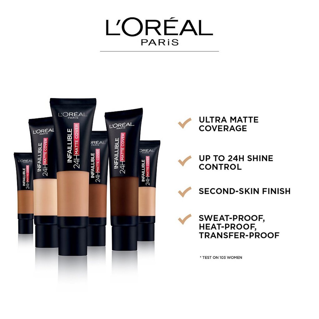 Makiažo pagrindas L’Oreal Paris Infallible Matte Cover 130 True Beige, 30ml kaina ir informacija | Makiažo pagrindai, pudros | pigu.lt