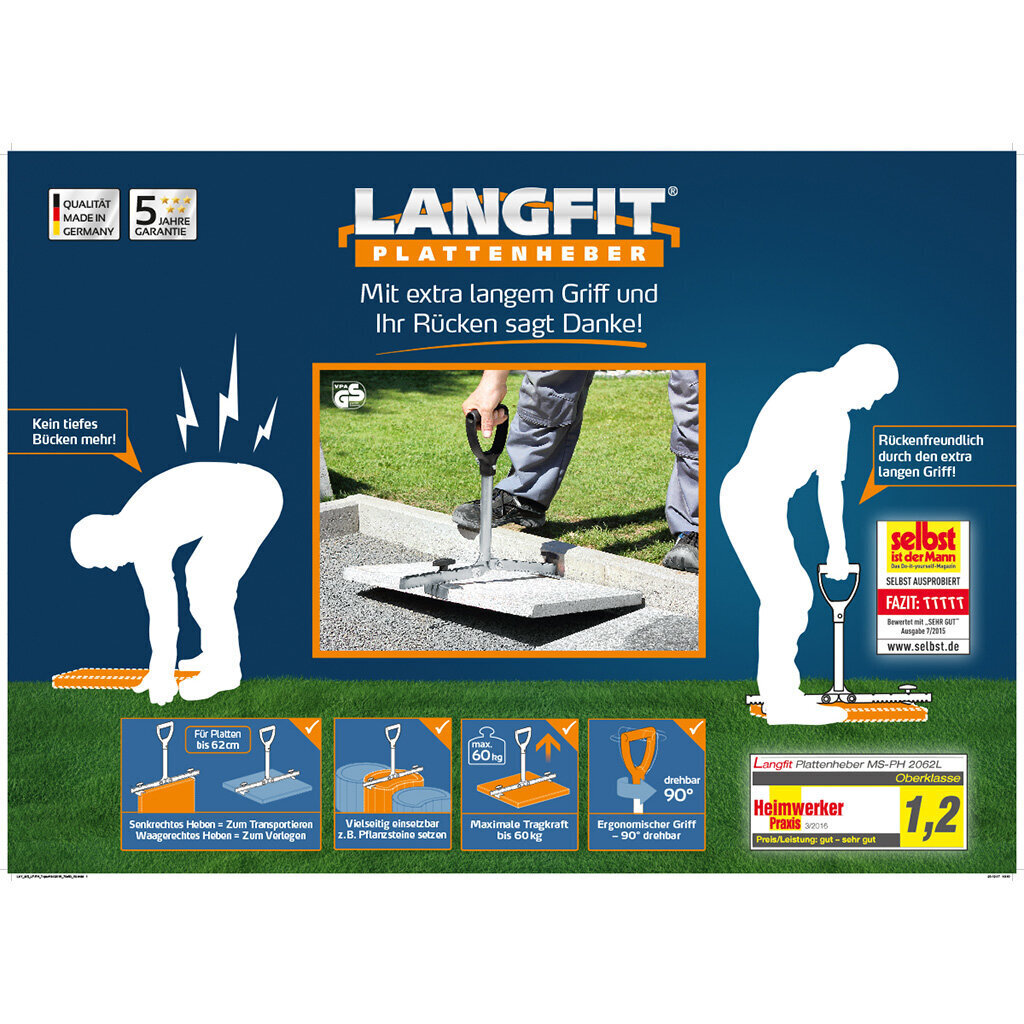 Plokštelinis keltuvas su ypač ilga rankena - modelis Langfit® nuo 30 iki 62cm kaina ir informacija | Mechaniniai įrankiai | pigu.lt