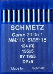 Набор игл для промышленных швейных машин «Schmetz» 134(R) № 110 10 шт.  цена и информация | Принадлежности для шитья | pigu.lt