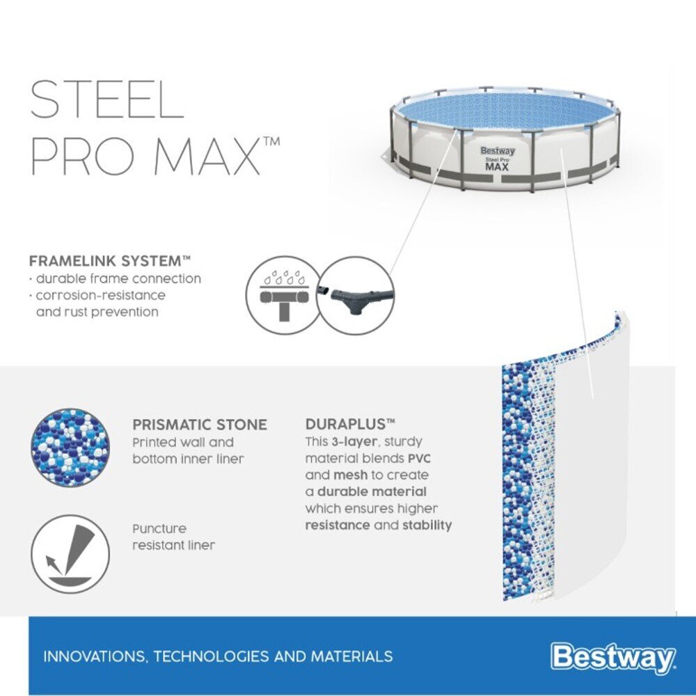 Karkasinis baseinas Bestway Steel Pro Max 305x76 cm, su filtru kaina ir informacija | Baseinai | pigu.lt