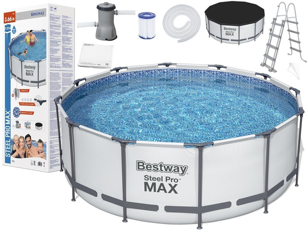 Каркасный бассейн с фильтром Bestway Steel Pro Max, 366x122 см, синий цена  | pigu.lt