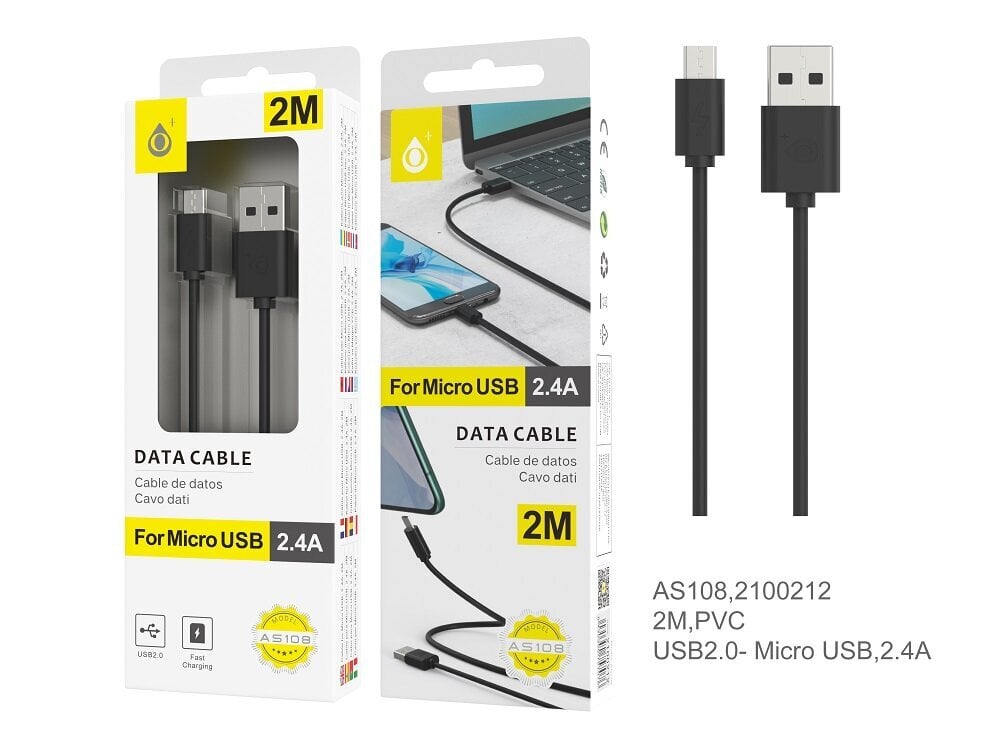 Laidas USB-micro USB 2m 2A OnePlus juodas kaina ir informacija | Laidai telefonams | pigu.lt