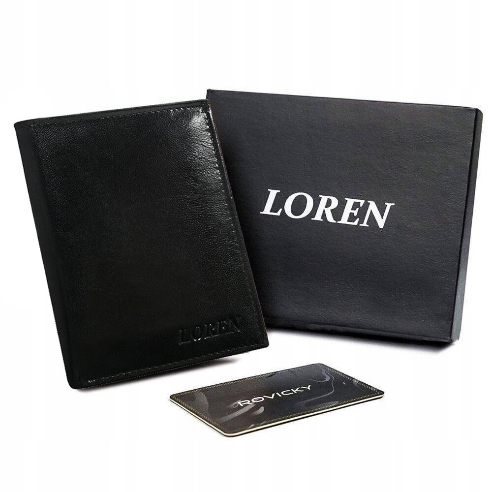 Vyriška natūralios odos piniginė Loren, juoda цена и информация | Vyriškos piniginės, kortelių dėklai | pigu.lt
