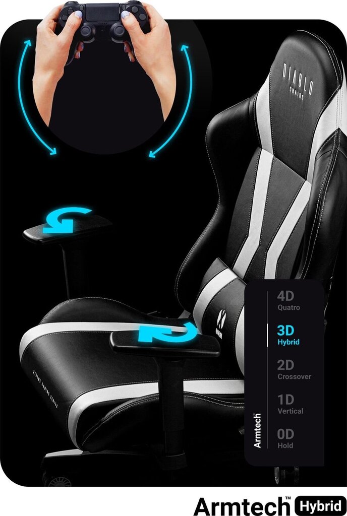 Žaidimų kėdė Diablo Chairs X-Horn 2.0, juoda/balta (L dydis) цена и информация | Biuro kėdės | pigu.lt