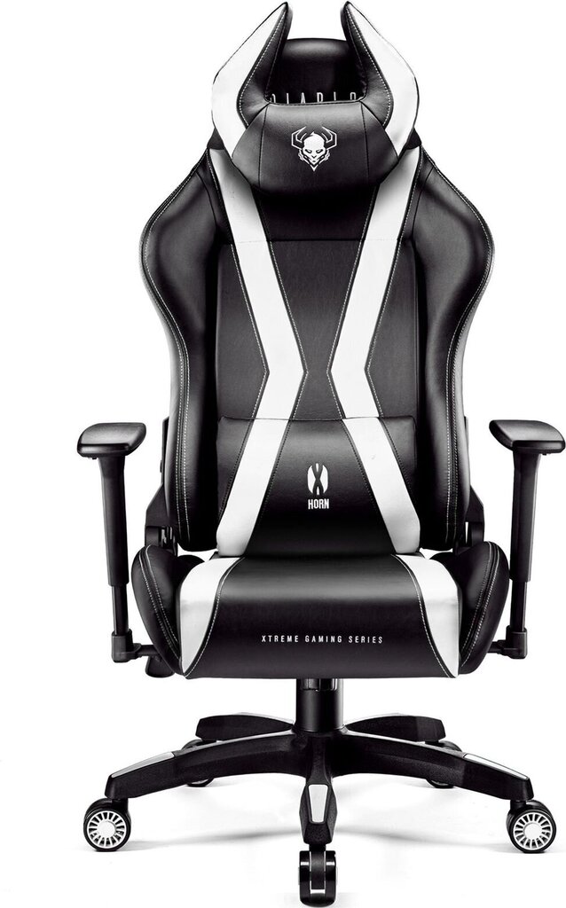 Žaidimų kėdė Diablo Chairs X-Horn 2.0, juoda/balta (L dydis) kaina ir informacija | Biuro kėdės | pigu.lt
