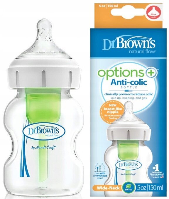 Buteliukas nuo pilvo dieglių Dr Browns Options Plus, 0 mėn+, 150 ml kaina ir informacija | Buteliukai kūdikiams ir jų priedai | pigu.lt