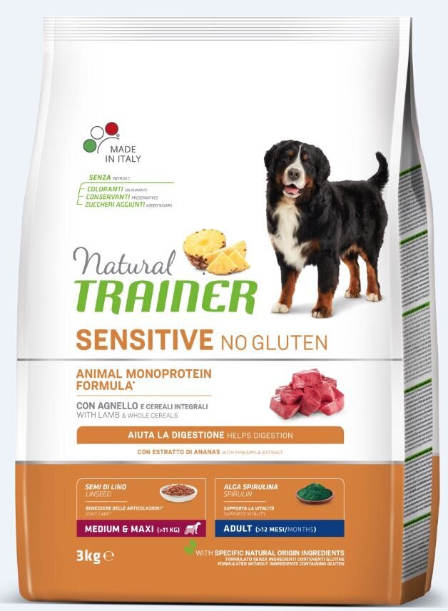 Natural Trainer Sensitive No Gluten vidutinių ir didelių veislių šunims su ėriena 3kg kaina ir informacija | Sausas maistas šunims | pigu.lt