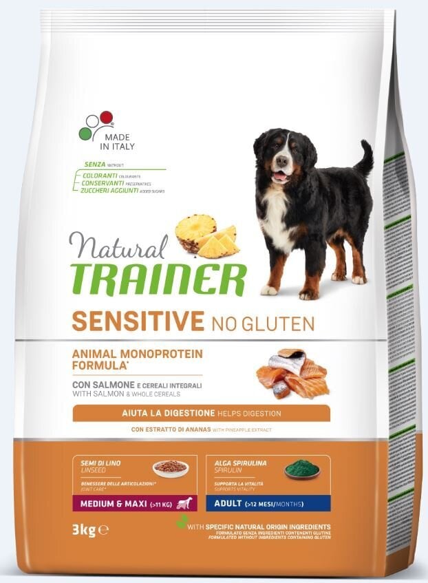 Natural Trainer Sensitive No Gluten vidutinių ir didelių veislių šunims su lašiša 3kg kaina ir informacija | Sausas maistas šunims | pigu.lt