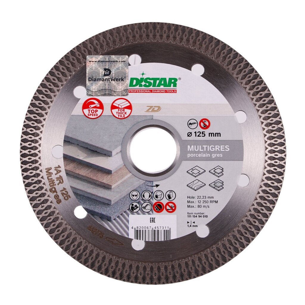 Deimantinis diskas keramikai, akmens masei Distar Multigres 125x1.4x10x22.23 цена и информация | Mechaniniai įrankiai | pigu.lt