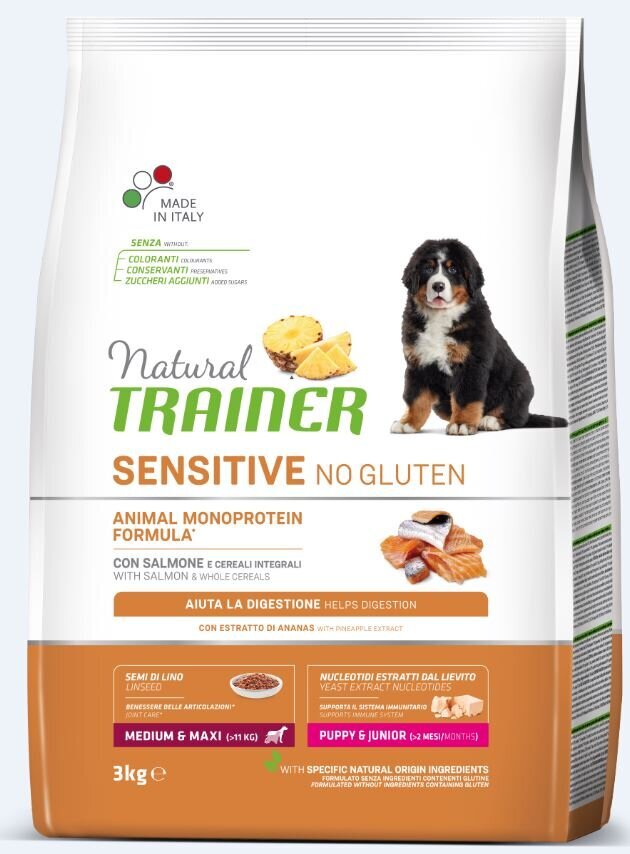 Natural Trainer Sensitive No Gluten vidutinių ir didelių veislių jauniems šuniukams su lašiša 3kg kaina ir informacija | Sausas maistas šunims | pigu.lt