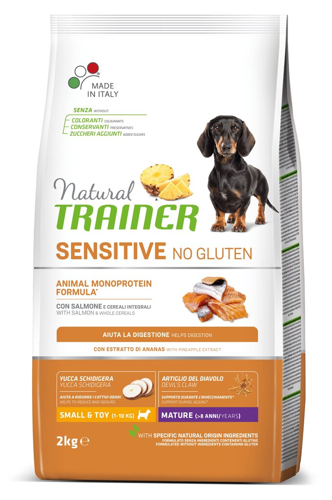 Natural Trainer Sensitive No Gluten mažų ir itin mažų veislių seniems šunims su lašiša 2kg kaina ir informacija | Sausas maistas šunims | pigu.lt