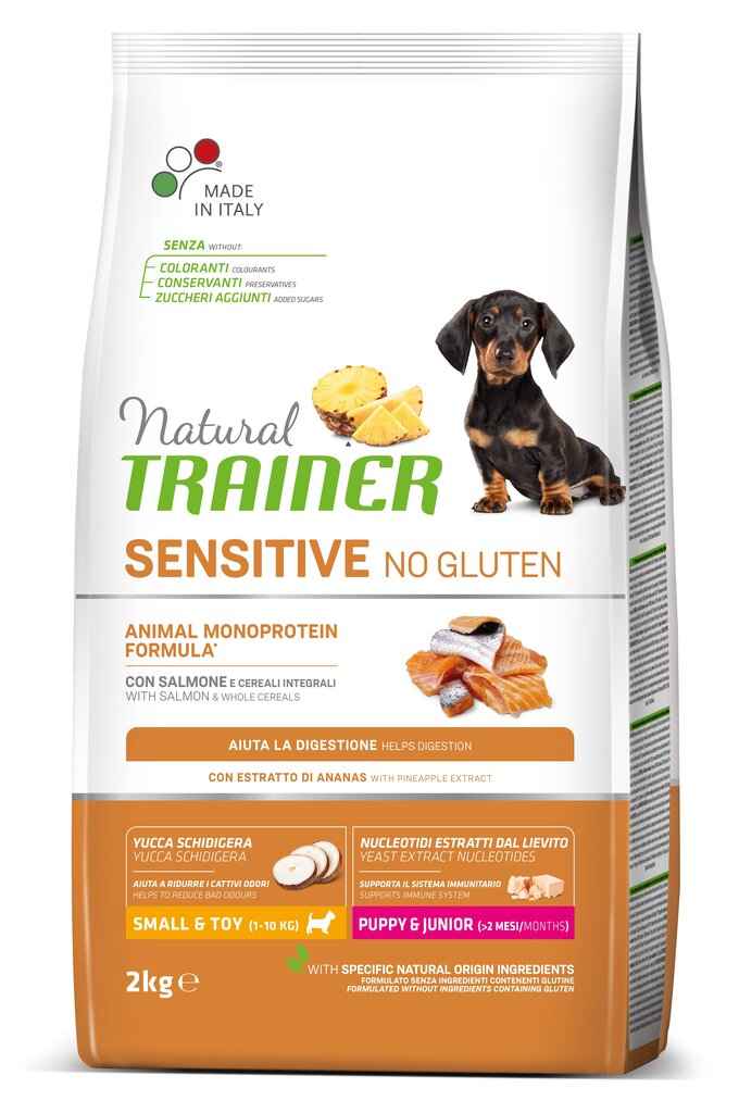 Natural Trainer Sensitive No Gluten mažų ir itin mažų veislių jauniems šuniukams su lašiša 2kg цена и информация | Sausas maistas šunims | pigu.lt