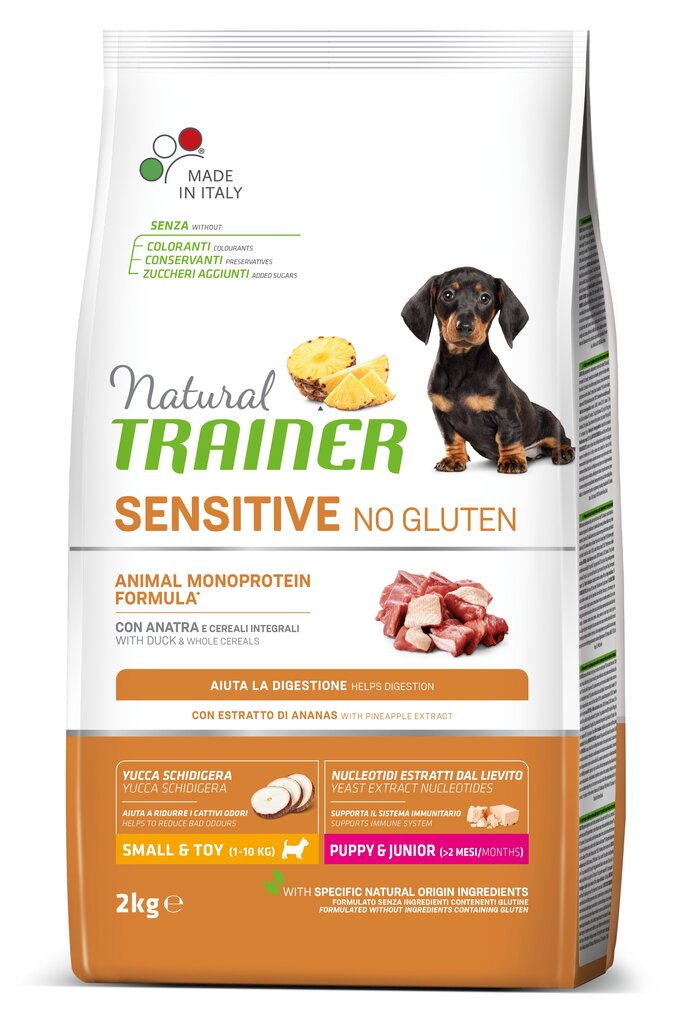 Natural Trainer Sensitive No Gluten mažų ir itin mažų veislių jauniems šuniukams su antiena 2kg kaina ir informacija | Sausas maistas šunims | pigu.lt