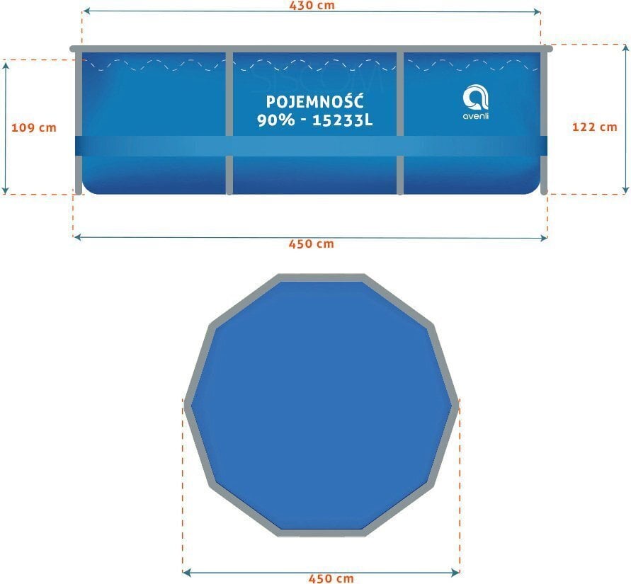 Karkasinis lauko baseinas, 450x112 cm, su priedais kaina ir informacija | Baseinai | pigu.lt