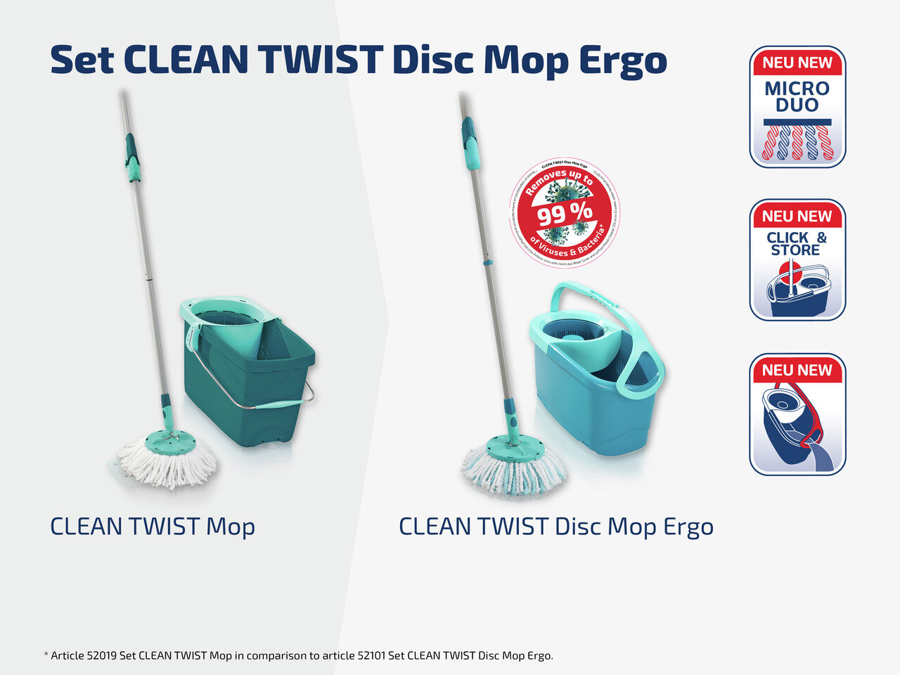 Leifheit Clean Twist Disc Mop Ergo grindų valymo rinkinys, 3 dalys цена и информация | Valymo reikmenys ir priedai | pigu.lt