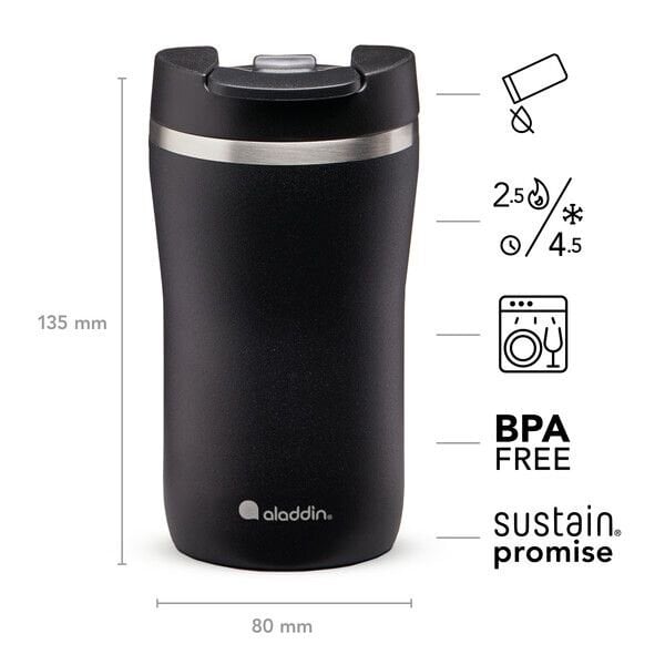 Aladdin termo puodelis Latte Leak-Lock, 0.25 l, juodas kaina ir informacija | Termosai, termopuodeliai | pigu.lt