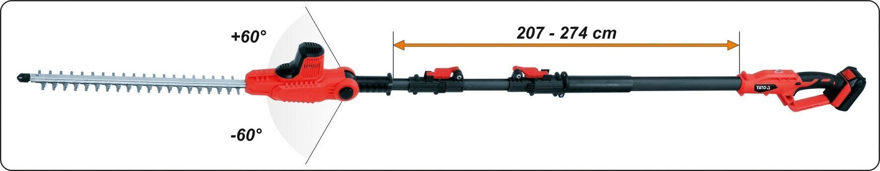 Akumuliatorinės teleskopinės gyvatvorių žirklės 207-274cm 18V 1x2Ah Yato (YT-82834) цена и информация | Gyvatvorių, žolės žirklės | pigu.lt