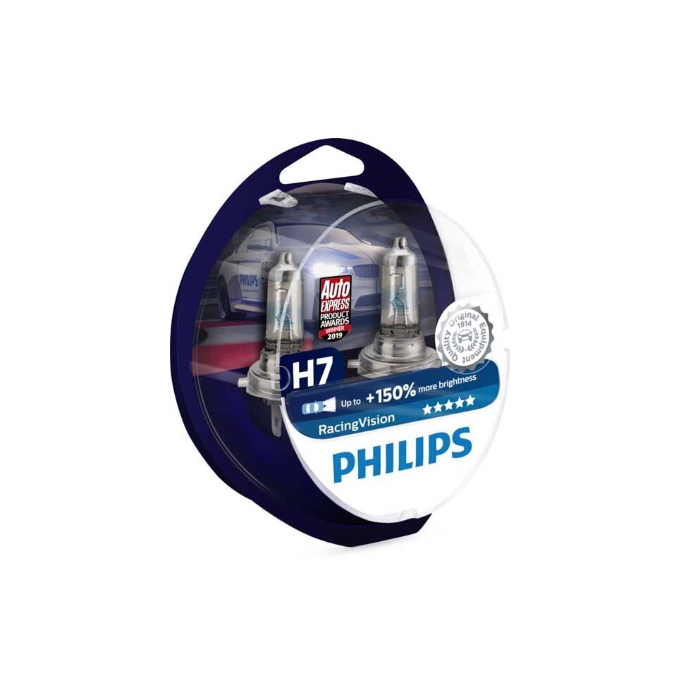 H7 Philips RacingVision +150% 55W lempučių komplektas 12972RVS2, Halogenai
