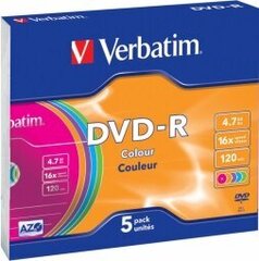 Verbatim 1x5 DVD-R 4,7ГБ Colour 16x Speed цена и информация | Виниловые пластинки, CD, DVD | pigu.lt