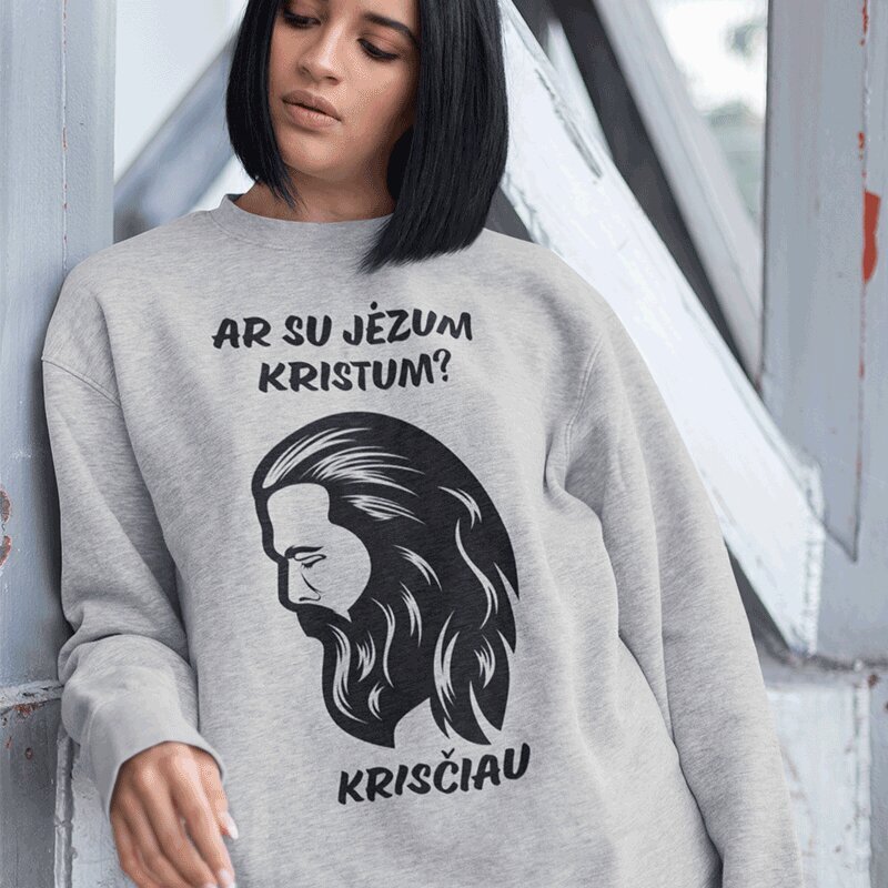 Džemperis "Ar su Jėzum kristum?", pilkas цена и информация | Originalūs džemperiai | pigu.lt