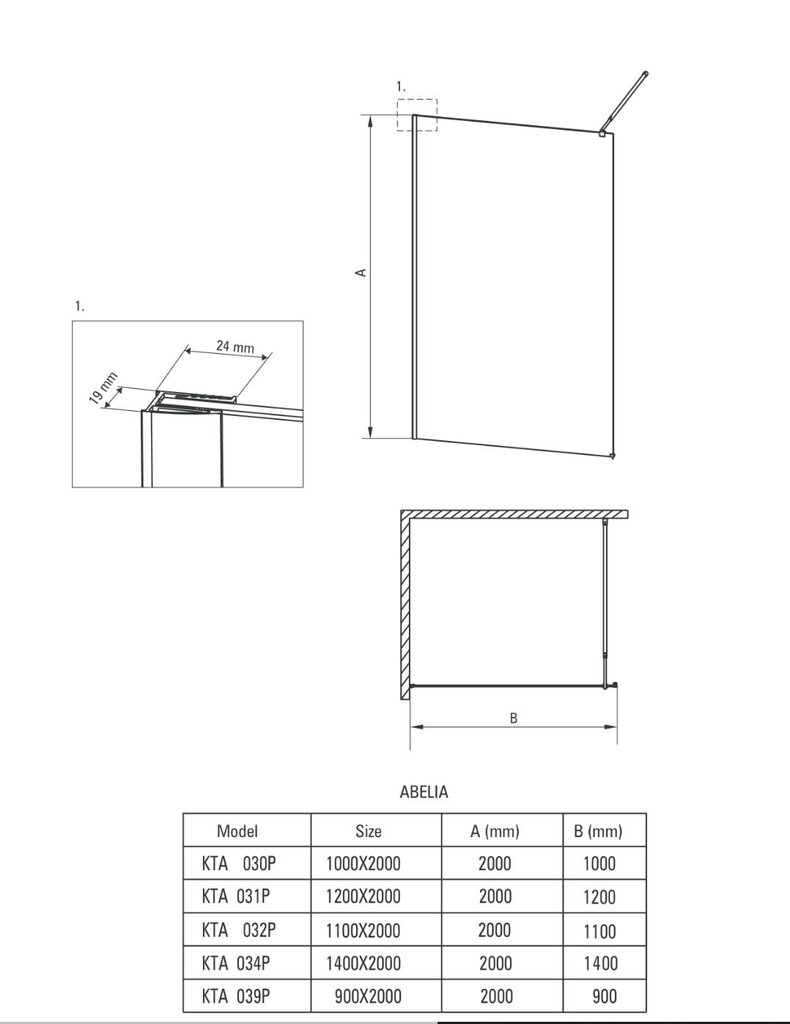 Deante dušo sienelė Abelia Walk-in, 90 , 100, 110, 120, 140x200 cm, Black Mat kaina ir informacija | Dušo durys ir sienelės | pigu.lt