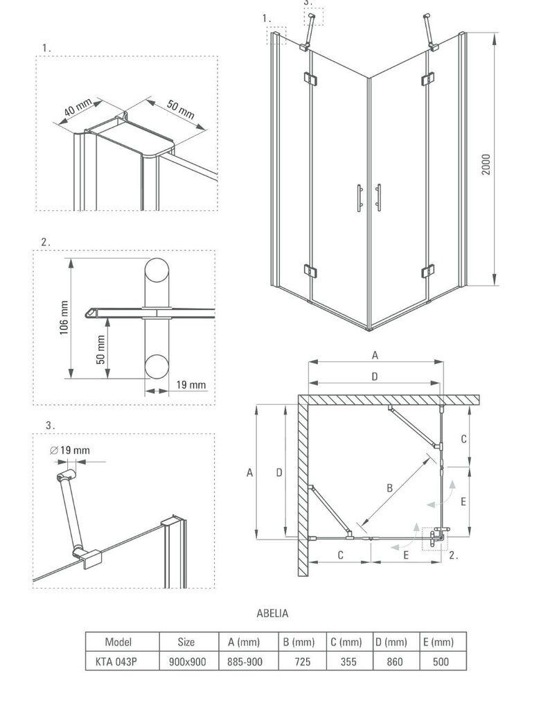 Deante dušo kabina Abelia 80x80, 90x90, 100x100cm, chrom kaina ir informacija | Dušo kabinos | pigu.lt