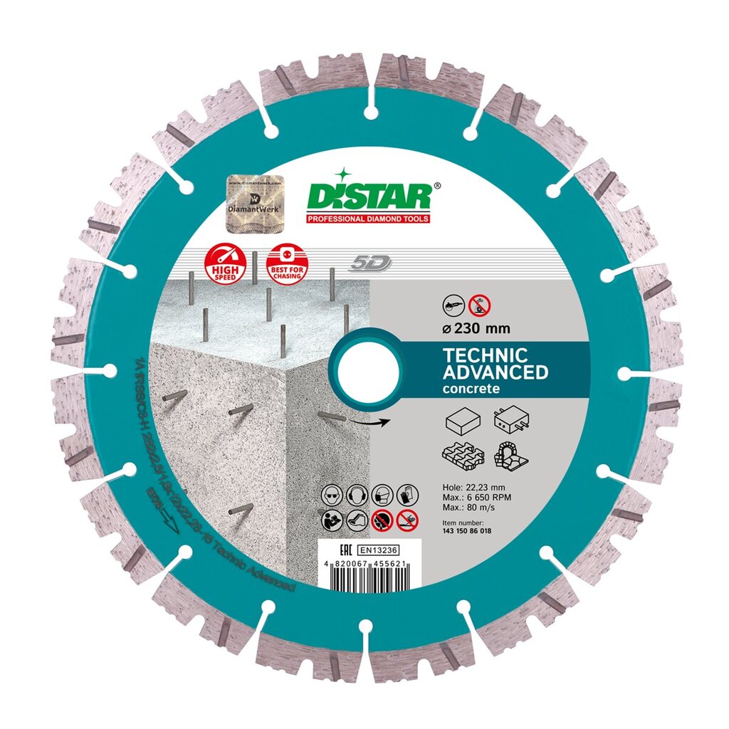 Deimantinis diskas betonui Distar Technic Advanced 180x2.6/1.8x12x22.23-14 kaina ir informacija | Mechaniniai įrankiai | pigu.lt