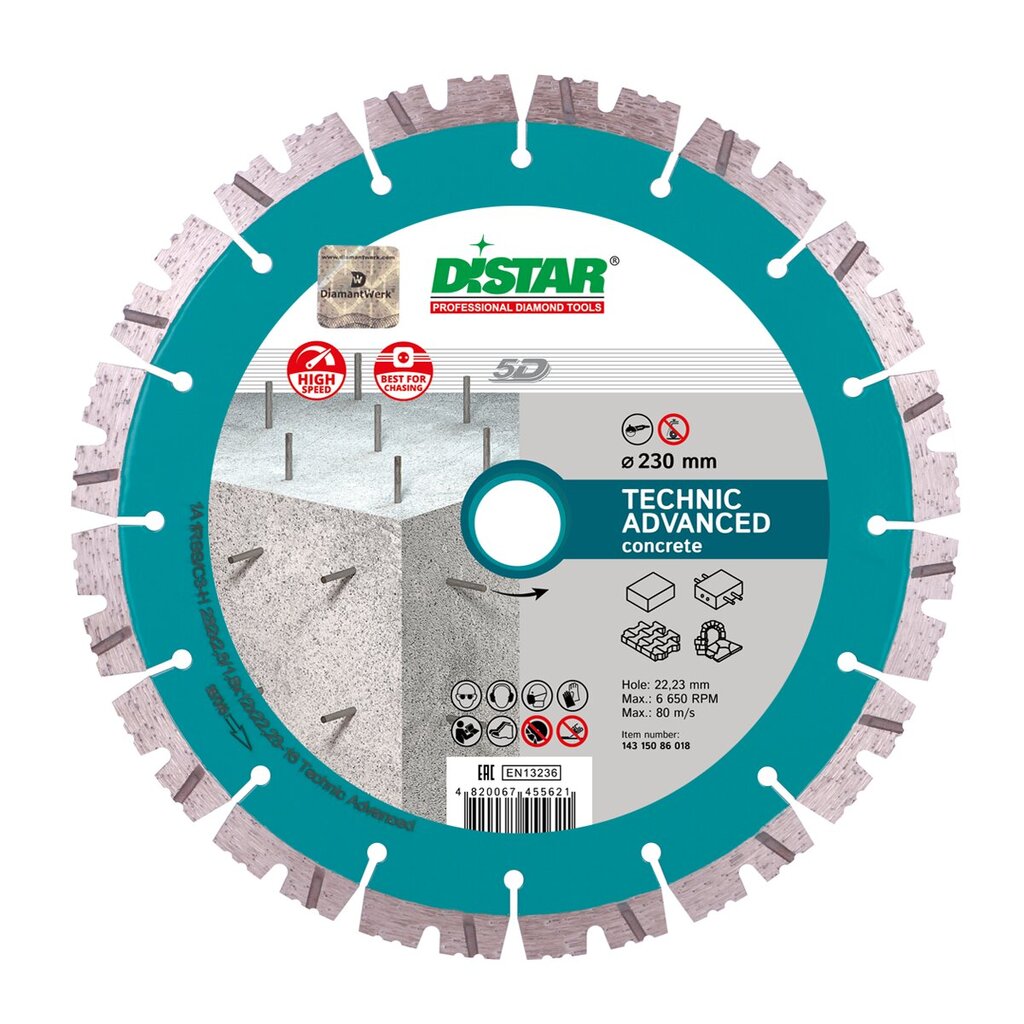 Deimantinis diskas betonui Distar Technic Advanced 232x2.6/1.8x12x22.23-16 kaina ir informacija | Mechaniniai įrankiai | pigu.lt