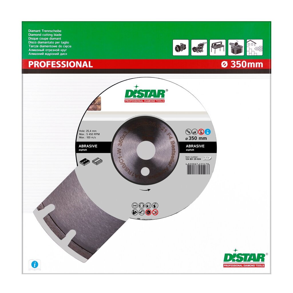 Deimantinis diskas asfaltui Distar Abrasive 350x3.2/2.2x9x25.4-21 kaina ir informacija | Mechaniniai įrankiai | pigu.lt