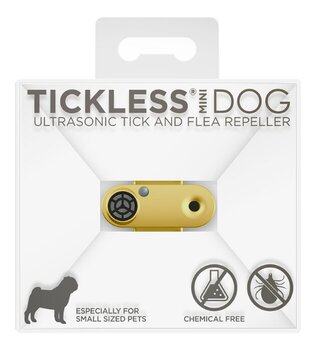 TickLess MINI ultragarsinis pakabukas nuo erkių ir blusų šunims auksinės spalvos kaina ir informacija | Vitaminai, papildai, antiparazitinės priemonės šunims | pigu.lt