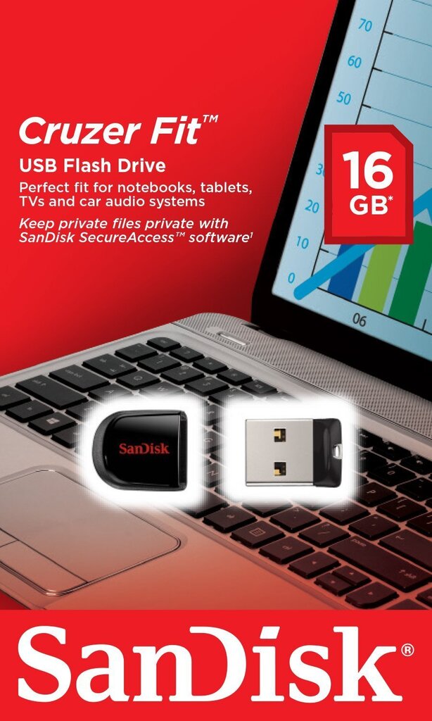 Atmintinė Sandisk Cruzer Fit 16GB, USB 2.0 kaina ir informacija | USB laikmenos | pigu.lt