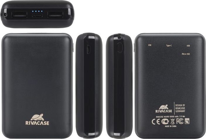 RivaCase VA2410 Power Bank 10000mAh, black kaina ir informacija | Atsarginiai maitinimo šaltiniai (power bank) | pigu.lt