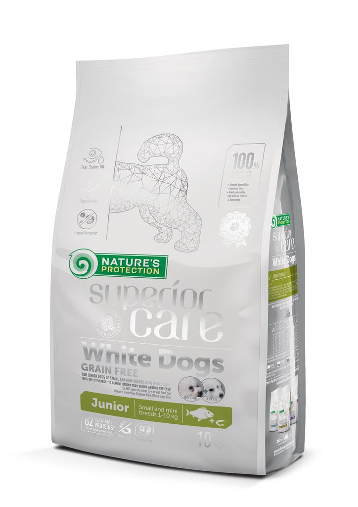 Nature's Protection Superior Care White Dogs Grain Free White Fish Junior Small and Mini Breeds mažų veislių balto kailio jaunų šunų pašaras, 10 kg kaina ir informacija | Sausas maistas šunims | pigu.lt