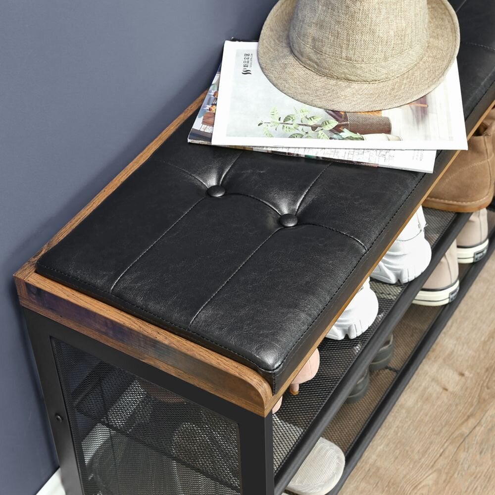Prieškambario suoliukas Songmics 48 cm, rudas/juodas kaina ir informacija | Batų spintelės, lentynos ir suolai | pigu.lt