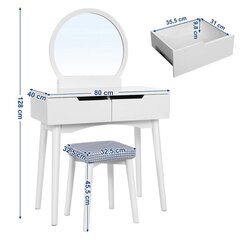 Kosmetinis staliukas su kėdute Songmics 128 cm, baltas kaina ir informacija | Kosmetiniai staliukai | pigu.lt