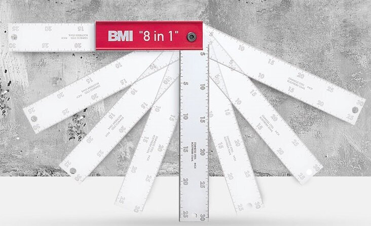 Profesionalus reguliuojamas kampmatis BMI 8 IN 1 (400x150 mm) цена и информация | Mechaniniai įrankiai | pigu.lt