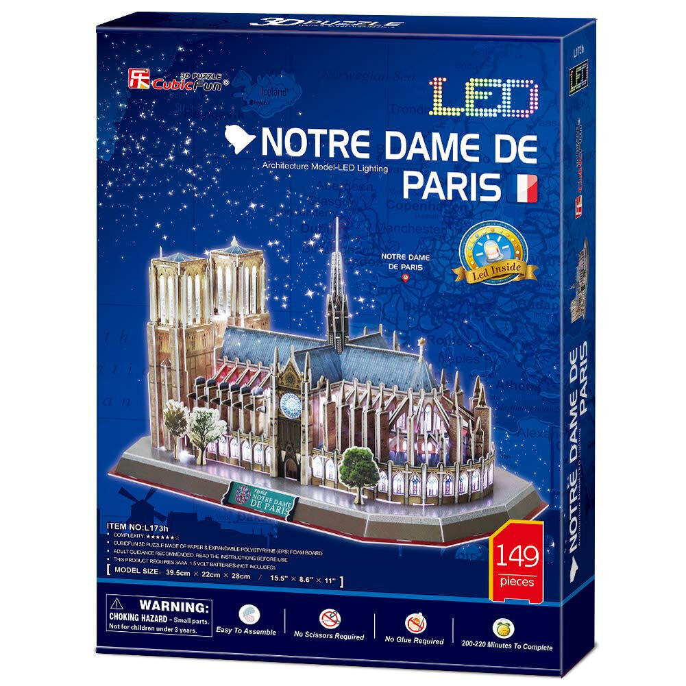 3D dėlionė CubicFun Notre Dame De Paris (su LED apšvietimu) 149 d. kaina ir informacija | Dėlionės (puzzle) | pigu.lt