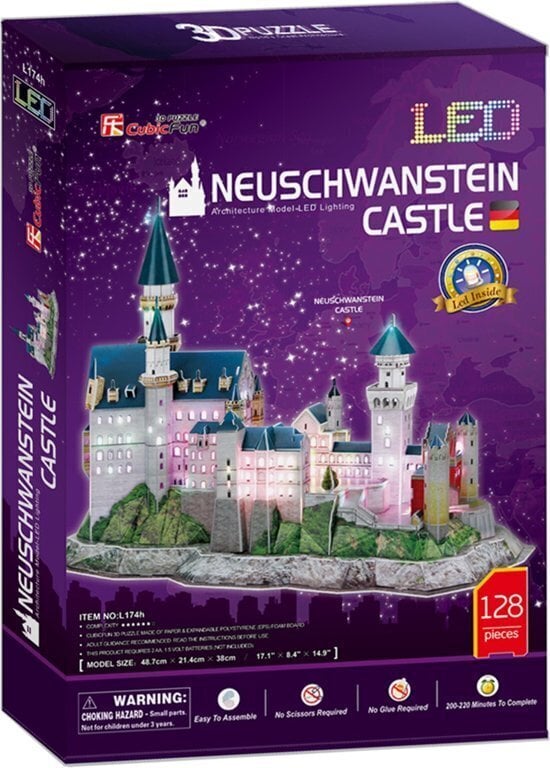 3D dėlionė CubicFun Neuschwanstein Castle (su LED apšvietimu) 128 d. цена и информация | Dėlionės (puzzle) | pigu.lt