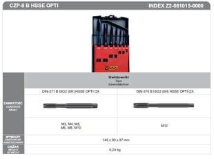 ВЕНТИЛЯТОРНЫЙ КОМПЛЕКТ МАШИННЫХ МЕТЧИКОВ M3-M12 CZP-8 B HSSE OPTI M3-M12 цена и информация | Механические инструменты | pigu.lt