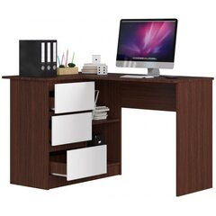 Rašomasis stalas NORE B16, kairinis, tamsiai rudas/baltas kaina ir informacija | Kompiuteriniai, rašomieji stalai | pigu.lt