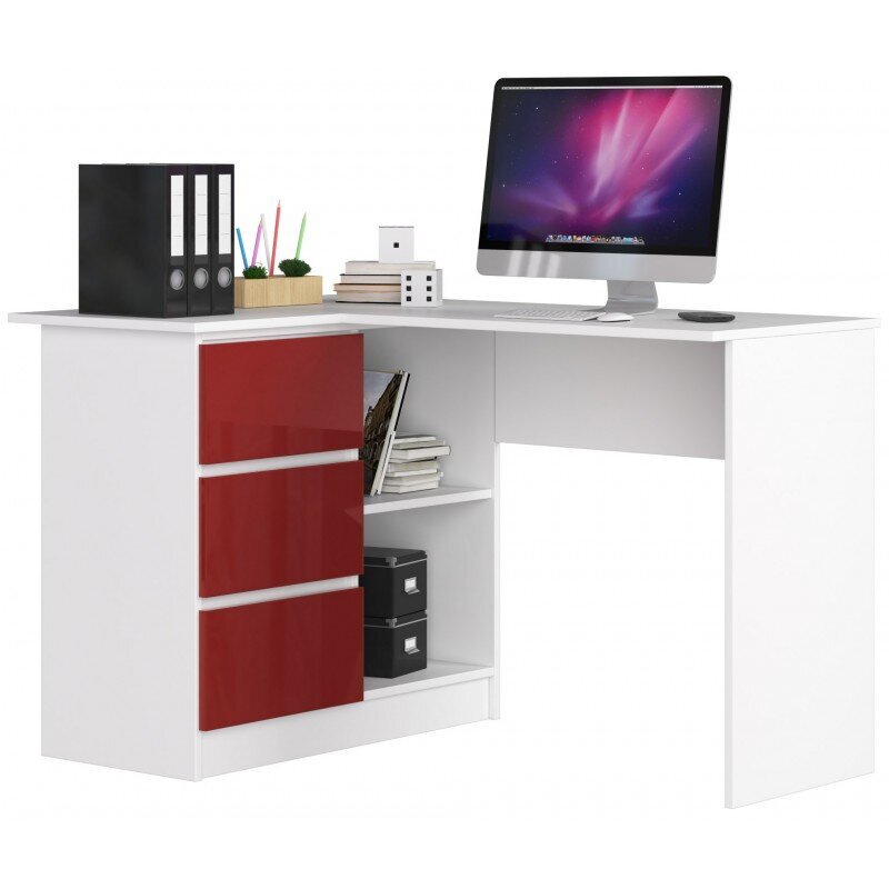 Rašomasis stalas NORE B16, kairinis, baltas/raudonas kaina ir informacija | Kompiuteriniai, rašomieji stalai | pigu.lt