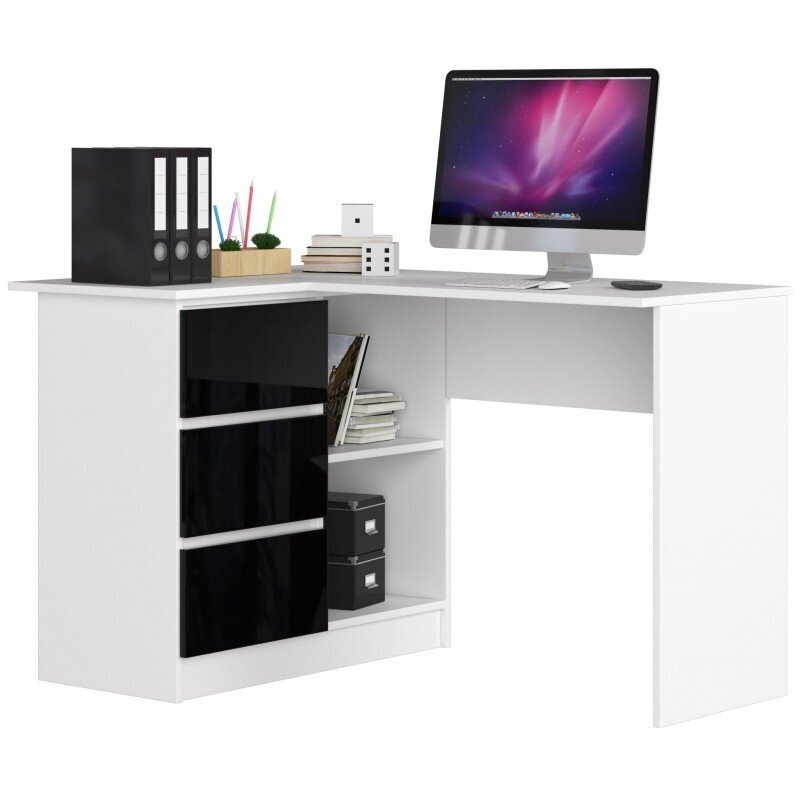 Rašomasis stalas NORE B16, kairinis, baltas/juodas kaina ir informacija | Kompiuteriniai, rašomieji stalai | pigu.lt