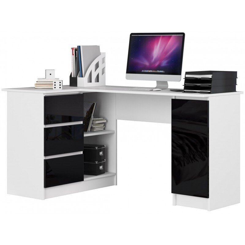 Rašomasis stalas NORE B20, kairinis, baltas/juodas kaina ir informacija | Kompiuteriniai, rašomieji stalai | pigu.lt