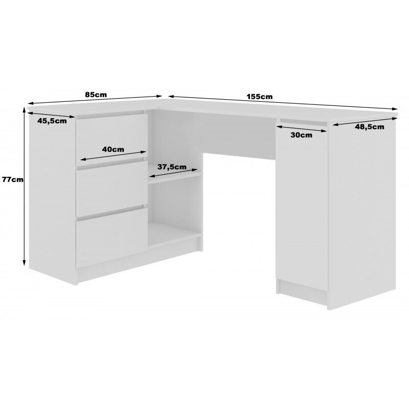 Rašomasis stalas NORE B20, kairinis, baltas/tamsiai pilkas kaina ir informacija | Kompiuteriniai, rašomieji stalai | pigu.lt