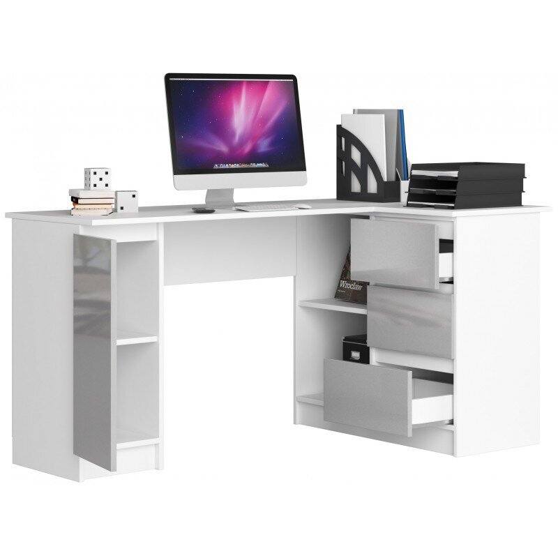 Rašomasis stalas NORE B20, dešininis, baltas/šviesiai pilkas kaina ir informacija | Kompiuteriniai, rašomieji stalai | pigu.lt