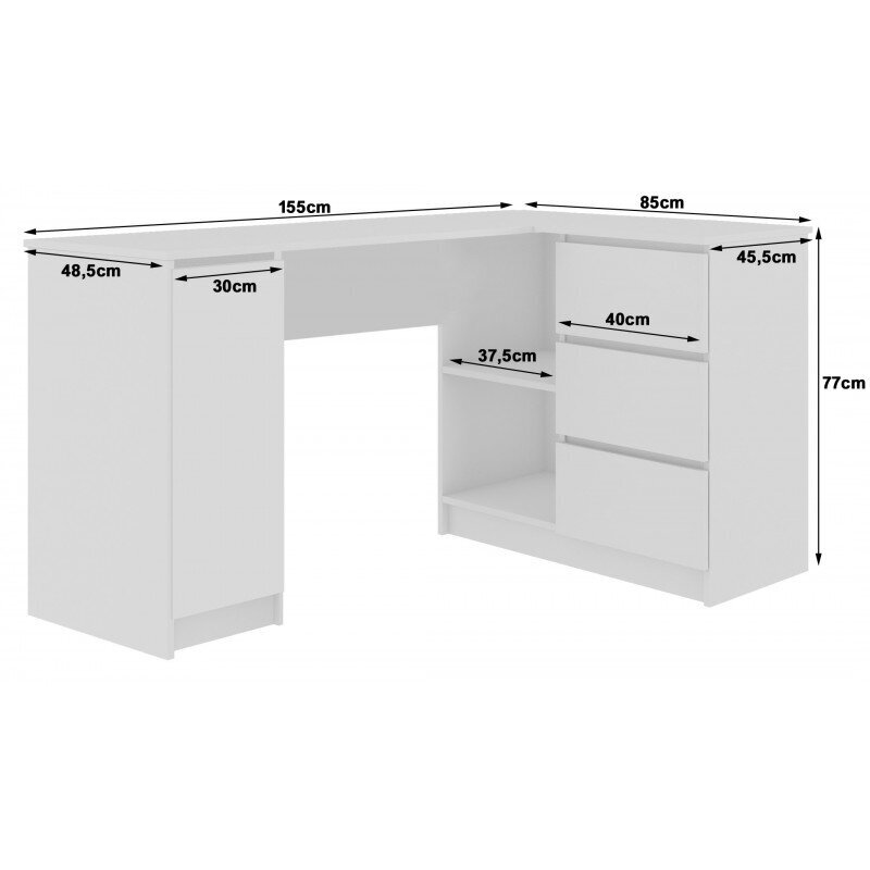 Rašomasis stalas NORE B20, dešininis, baltas/juodas kaina ir informacija | Kompiuteriniai, rašomieji stalai | pigu.lt