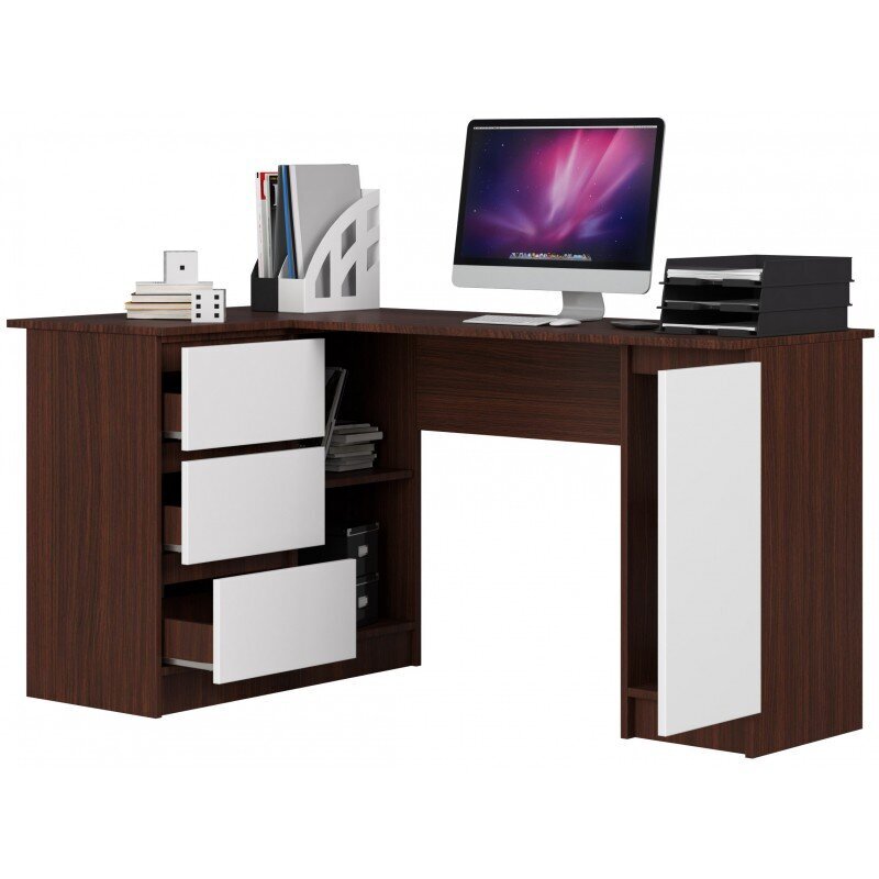 Rašomasis stalas NORE B20, kairinis, tamsiai rudas/baltas kaina ir informacija | Kompiuteriniai, rašomieji stalai | pigu.lt