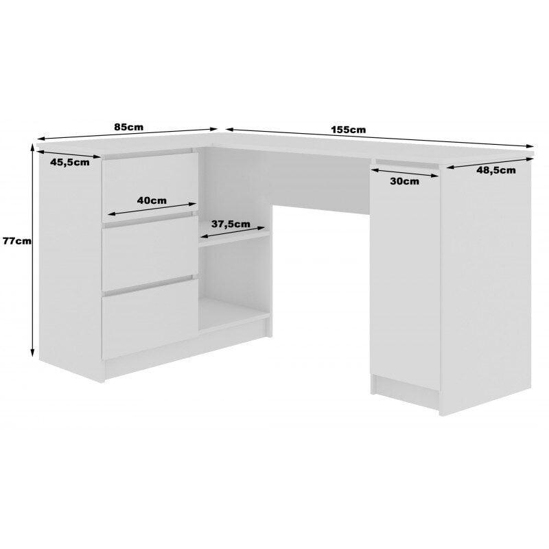 Rašomasis stalas NORE B20, kairinis, ąžuolo spalvos/baltas kaina ir informacija | Kompiuteriniai, rašomieji stalai | pigu.lt