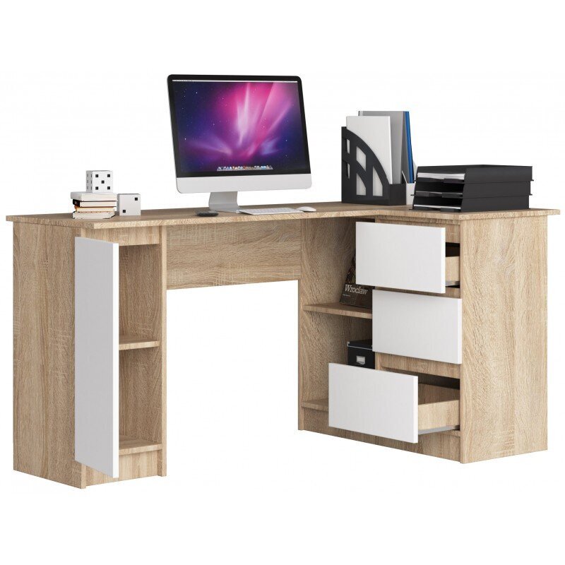 Rašomasis stalas NORE B20, dešininis, ąžuolo spalvos/baltas kaina ir informacija | Kompiuteriniai, rašomieji stalai | pigu.lt
