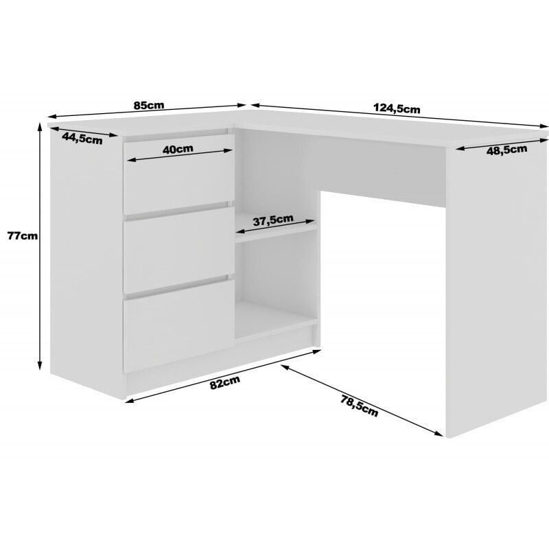Rašomasis stalas NORE B16, kairinis, baltas/ąžuolo spalvos kaina ir informacija | Kompiuteriniai, rašomieji stalai | pigu.lt